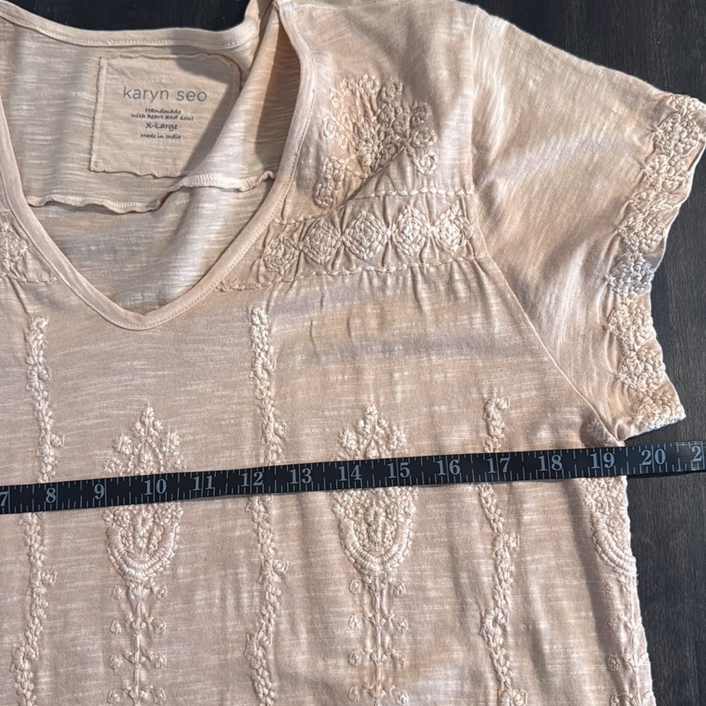 Karyn Seo Cream & Gray Dip Dye Handmade Embroidered Maxi Dress Size XL - Picture 6 of 8